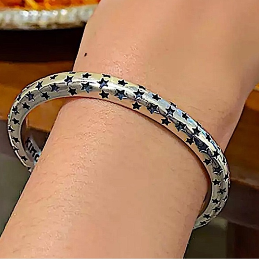 Star Sterling Silver Bangle Cuff Bracelet - Picture 4 of 8